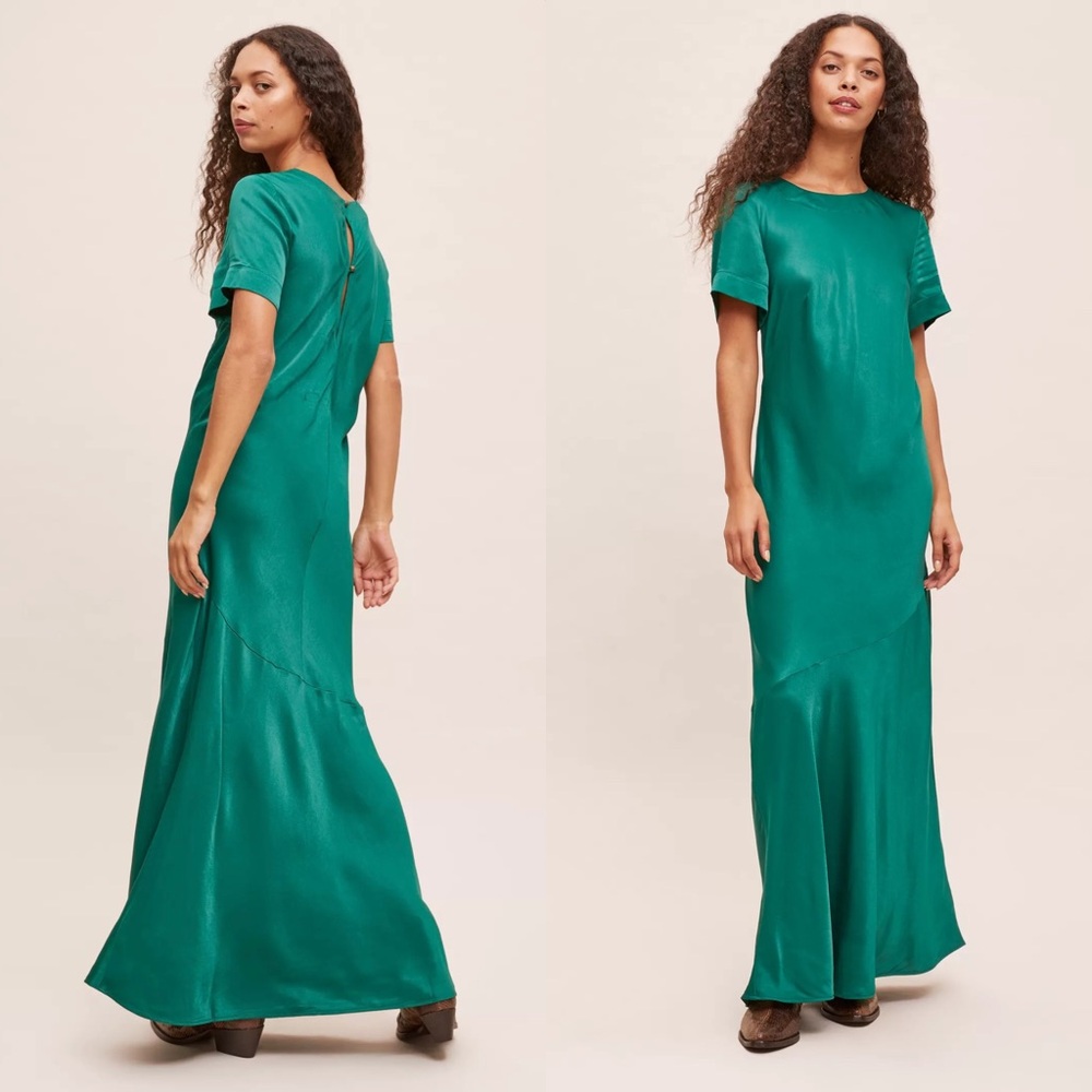 Anthropologie Brynne Emerald Green Maxi Tee Dress Size XSP Petite